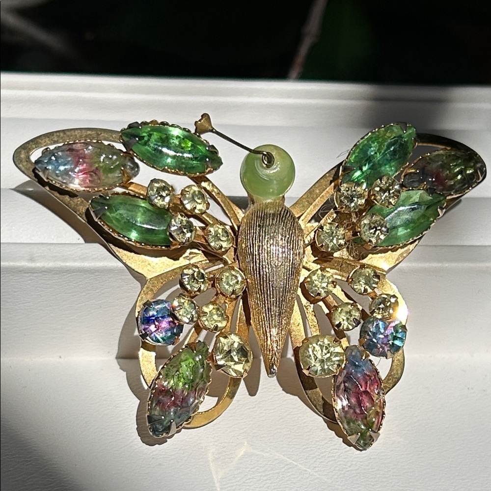 Mid-20th Century Selini Colorful Glass Whimsical Butterfly Brooch